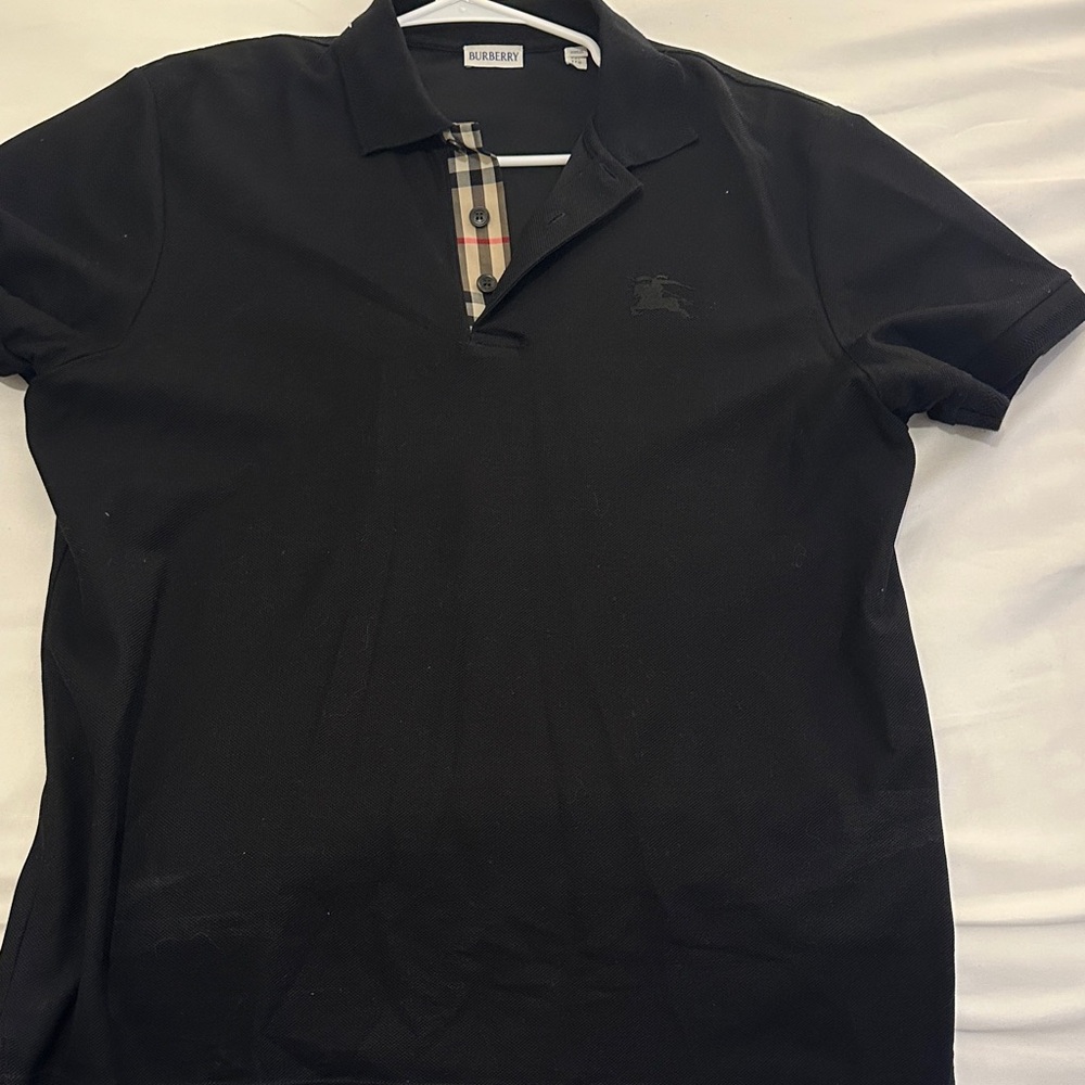 Burberry Black Polo Shirt with Check Detail